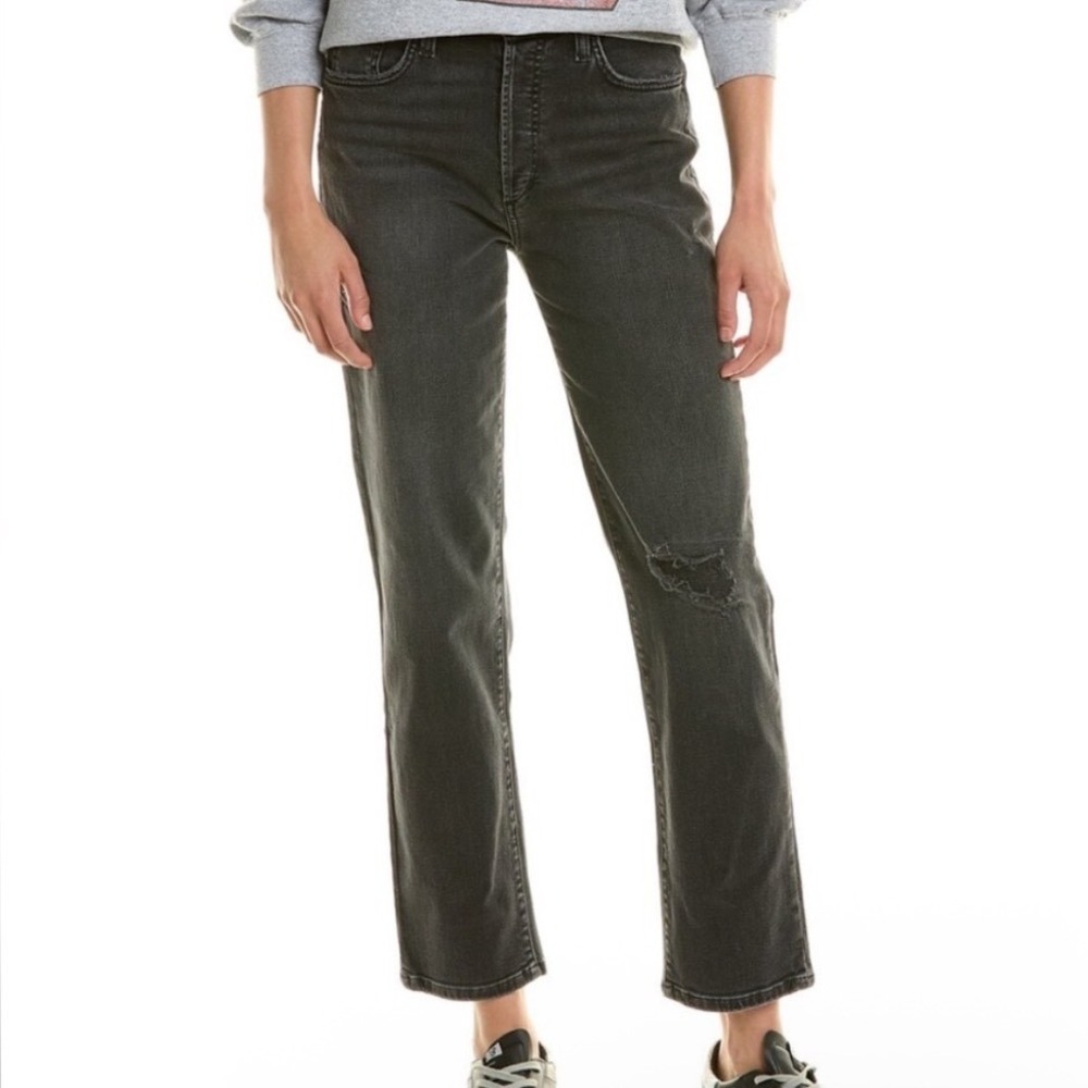 Joe Jeans | OG Faye Black Washed Distressed Hidden Button Straight Leg Jeans, 28